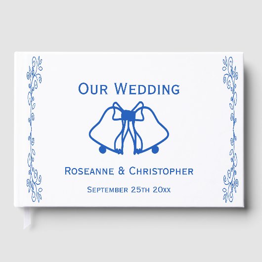 Wedding Guest Book Blue Sapphire Bells Scrollwork Gastenboek (Voorkant)