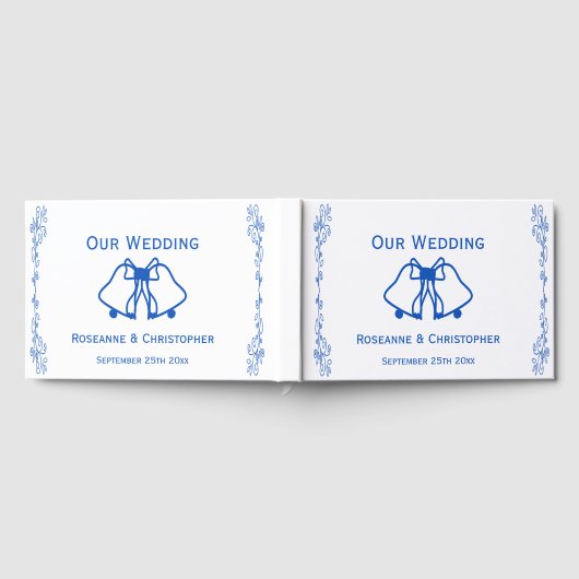 Wedding Guest Book Blue Sapphire Bells Scrollwork Gastenboek (Volledig)