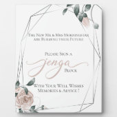 Wedding Guest Book Jenga Piece Dusty Roos Floral 2 Fotoplaat (Voorkant)