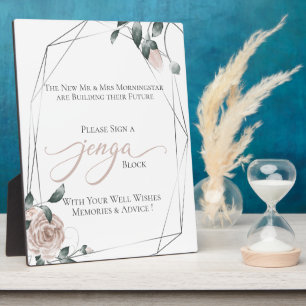 Wedding Guest Book Jenga Piece Dusty Roos Floral 2 Fotoplaat