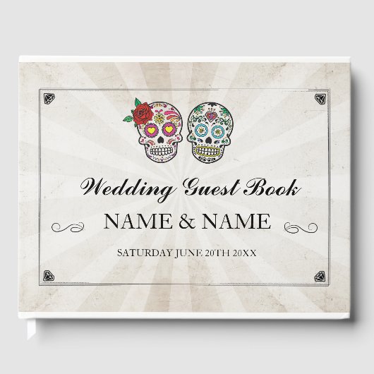 Wedding Guest Book Lights Sugar Skulls Gastenboek (Voorkant)
