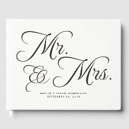 Wedding Guest Book, Mr & Mrs, zwart en wit Gastenboek