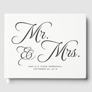 Wedding Guest Book, Mr & Mrs, zwart en wit Gastenboek