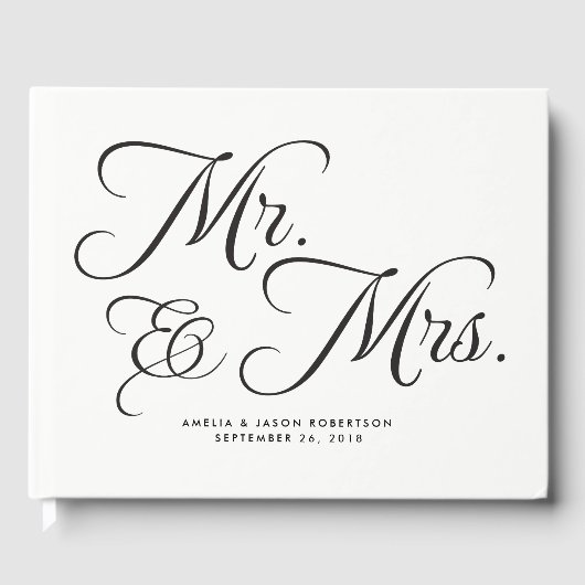 Wedding Guest Book, Mr & Mrs, zwart en wit Gastenboek (Voorkant)