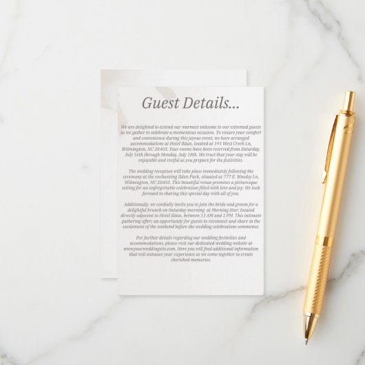 Wedding Guest Details Enclosure Kaart (Voorkant / Achterkant in situ)