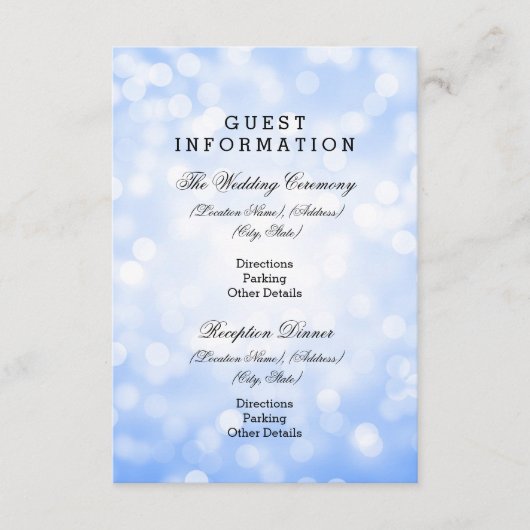Wedding Guest Information Blue Glitter Lights Informatiekaartje (Voorkant)