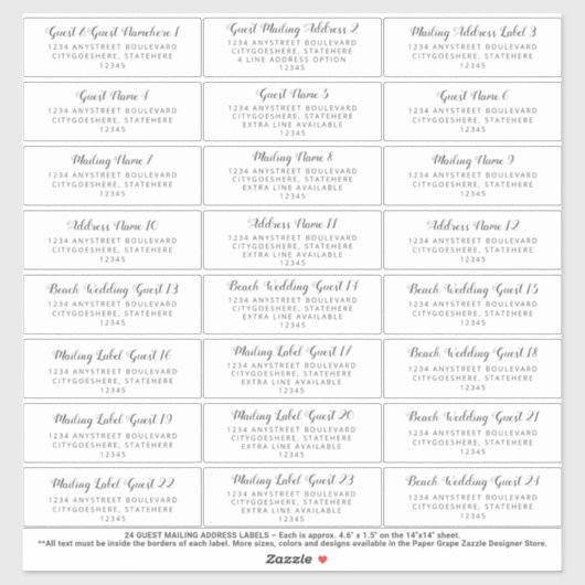 Wedding Guest Mailing Address Sticker (Vel)