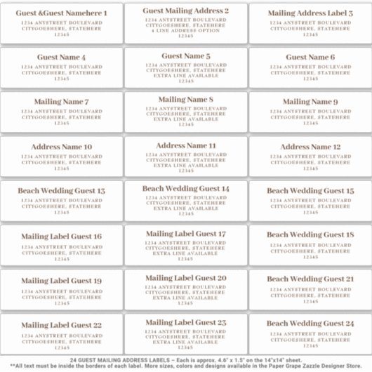 Wedding Guest Mailing Adres Sticker Brown (Voorkant)