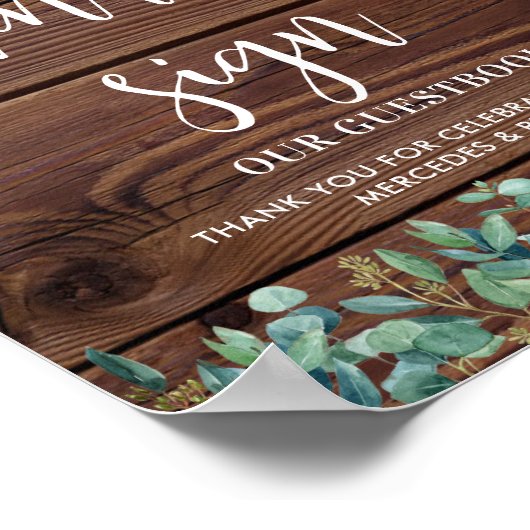 Wedding Guest Rustic Wood Greenery String Lights Poster (Hoek)