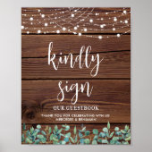 Wedding Guest Rustic Wood Greenery String Lights Poster (Voorkant)