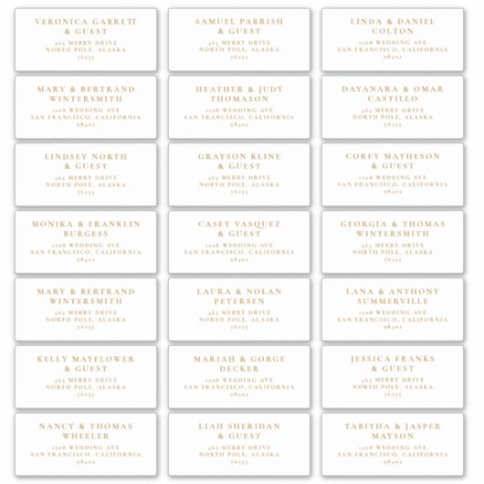 Wedding Guest Vooraf geadresseerde labels Boho Gol (Voorkant)