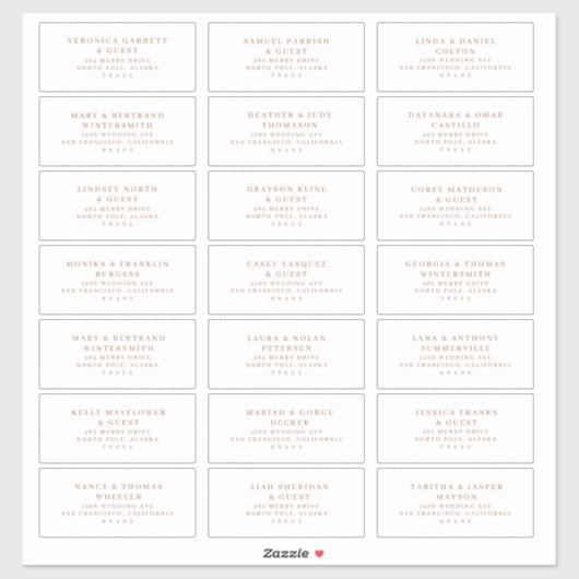 Wedding Guest Vooraf geadresseerde labels Roos Gol (Vel)