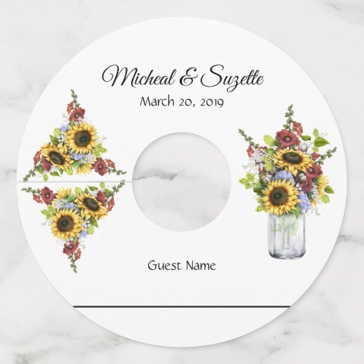 Wedding Guest Wine Marker Identifier Zonnebloem Wijnglaslabel (Voorkant)