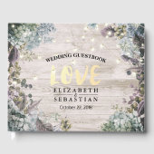 Wedding Guestbook Floral String Lights Rustic Wood Gastenboek (Voorkant)