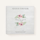 Wedding GuestBook Foto op hout op roze krans Notitieboek (Voorkant)