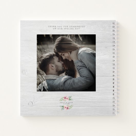 Wedding GuestBook Foto op hout op roze krans Notitieboek (Achterkant)
