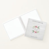 Wedding GuestBook Foto op hout op roze krans Notitieboek (Binnen)