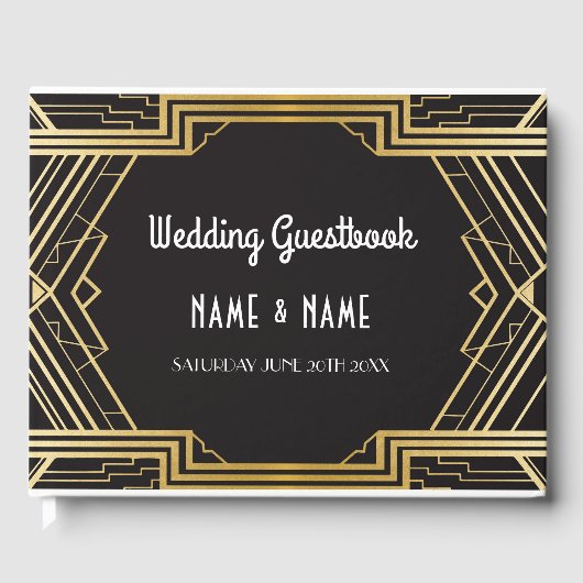 Wedding GuestBook Gatsby Art Deco 1920's Gold Gastenboek (Voorkant)