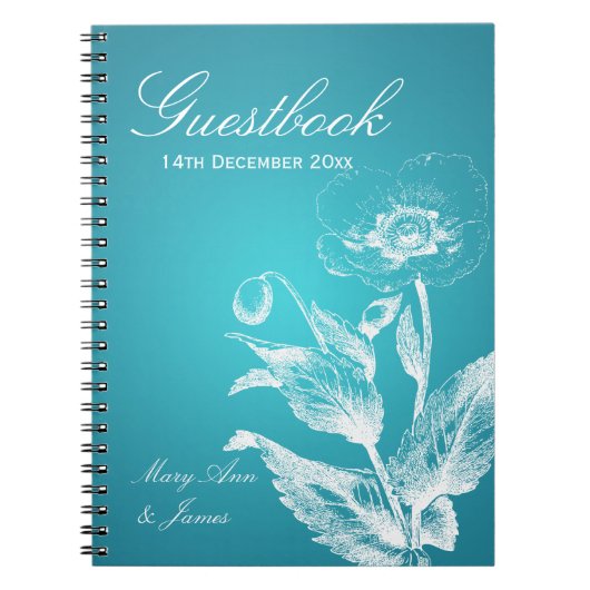 Wedding Guestbook Poppy Turquoise Notitieboek (Voorkant)