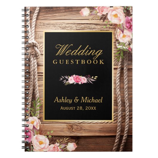 Wedding Guestbook - Rustic Wood Knot Floral Notitieboek (Voorkant)