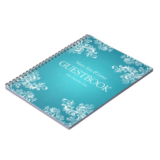 Wedding Guestbook  Swirls 2 Turquoise Notitieboek (Linkerzijde)