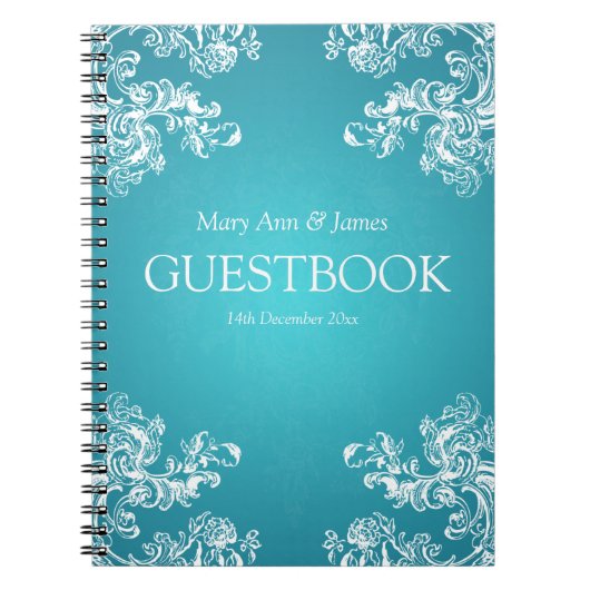 Wedding Guestbook Swirls 2 Turquoise Notitieboek (Voorkant)