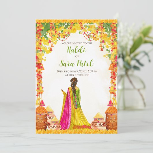 Wedding Haldi-uitnodiging & Pithi-uitnodiging Hald Kaart (Staand voorkant)