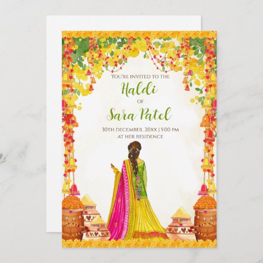 Wedding Haldi-uitnodiging & Pithi-uitnodiging Hald Kaart (Voorkant / Achterkant)