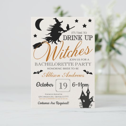 Wedding Halloween Bachelorette Invite Kaart (Staand voorkant)