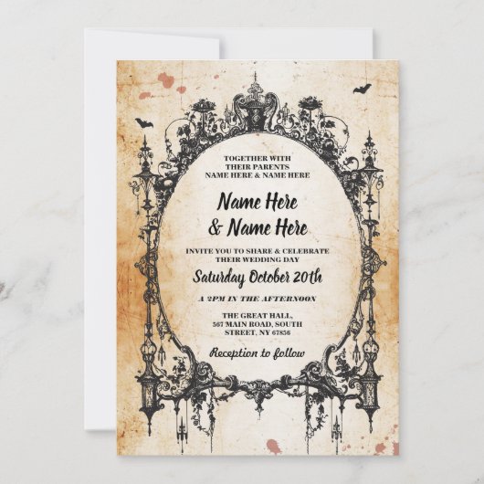 Wedding Halloween Gothic Lijst  Uitnodiging (Voorkant)