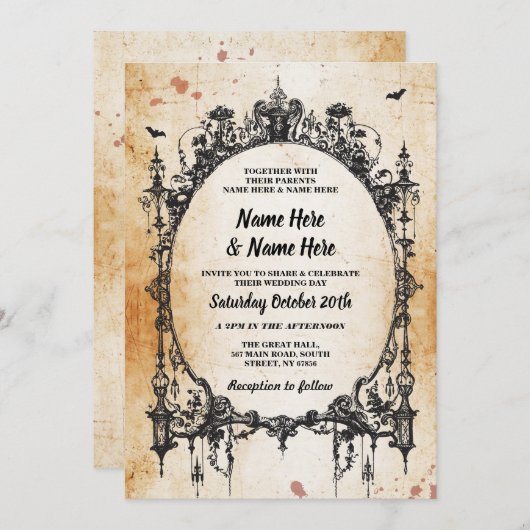 Wedding Halloween Gothic Lijst  Uitnodiging (Voorkant / Achterkant)