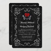 Wedding Halloween Skeletons & Heart Invitation Kaart (Voorkant / Achterkant)