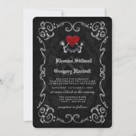 Wedding Halloween Skeletons & Heart Invitation Kaart