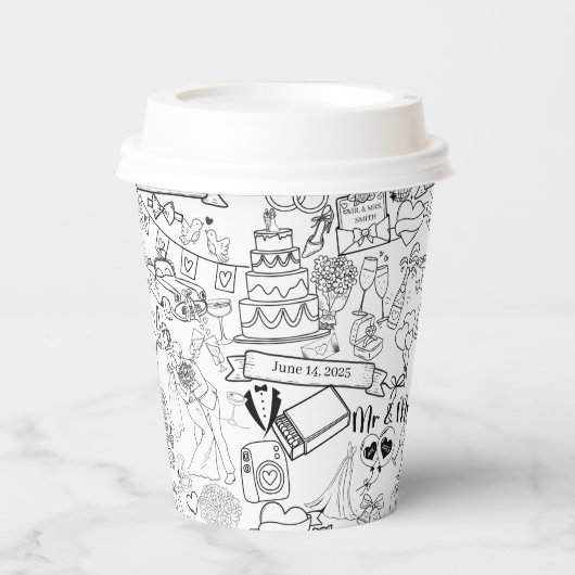 Wedding Hand Drawn Design Coffee Cups Papieren Bekers (Voorkant)