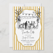 Wedding hand sketched mustard striped kaart (Achterkant)