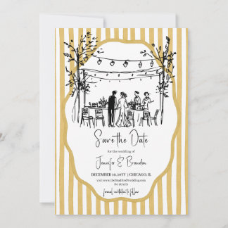 Wedding hand sketched mustard striped kaart