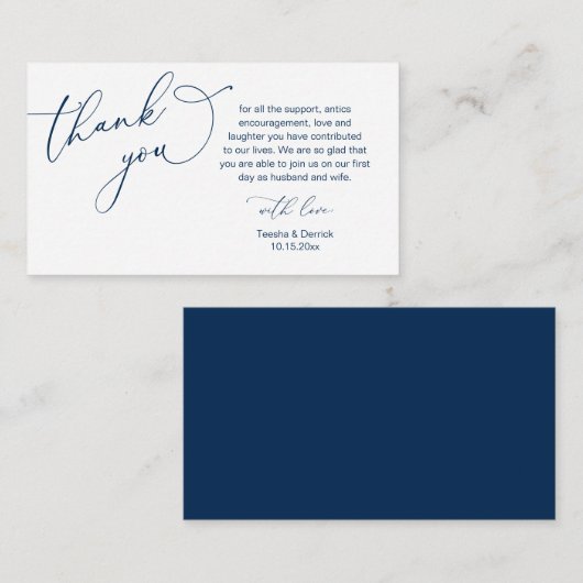 Wedding Hartelijk dank, in Classy Romantic Navy Bl Informatiekaartje (Voorkant / Achterkant)