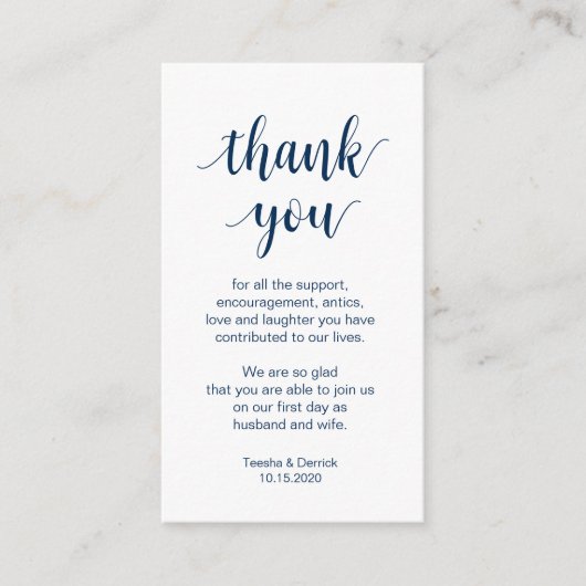 Wedding Hartelijk dank, modern Navy Blue Script Informatiekaartje (Voorkant)