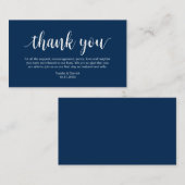Wedding Hartelijk dank, modern Navy Blue Script Informatiekaartje (Voorkant / Achterkant)