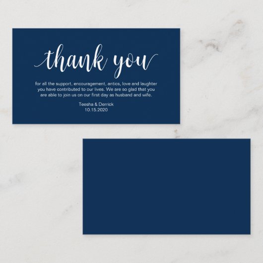 Wedding Hartelijk dank, modern Navy Blue Script Informatiekaartje (Voorkant / Achterkant)