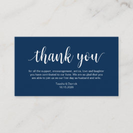 Wedding Hartelijk dank, modern Navy Blue Script Informatiekaartje