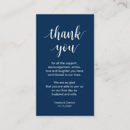 Wedding Hartelijk dank, modern Navy Blue Script Informatiekaartje