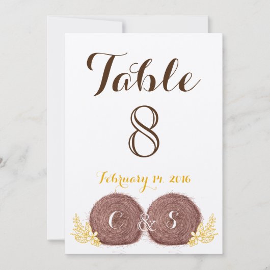 Wedding Hay Bales TABLE NUMBER KAART (Voorkant)