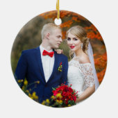 Wedding Heart Arrows Pas getrouwd Verloving Foto Keramisch Ornament (Achterkant)