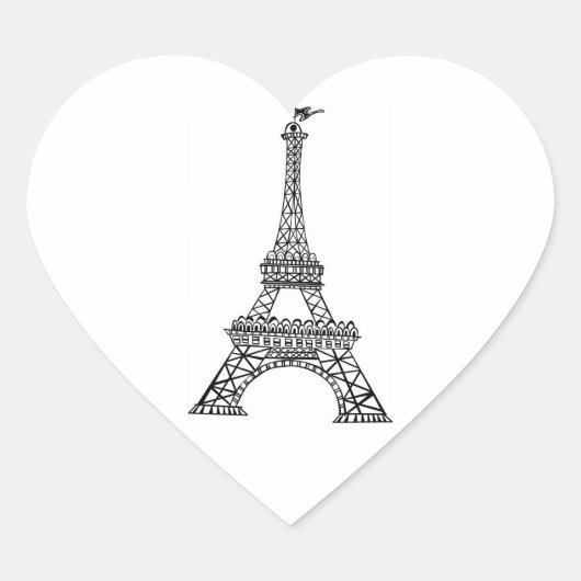 Wedding Heart Black Line Eiffel Tower Paris Frankr Hart Sticker (Voorkant)