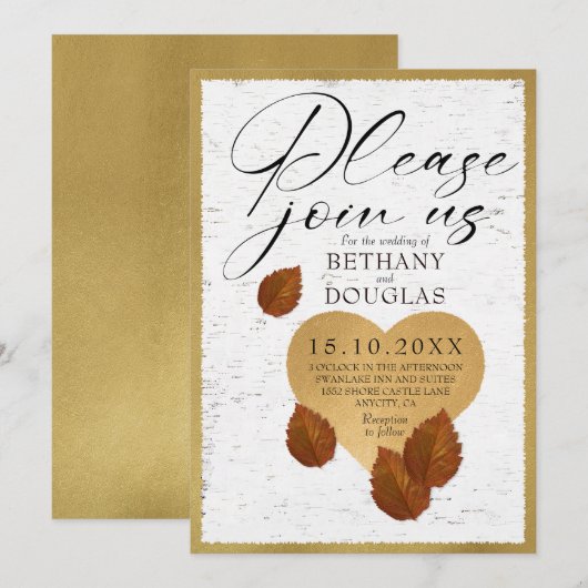 Wedding-Heart Carving Invitation Kaart (Voorkant / Achterkant)