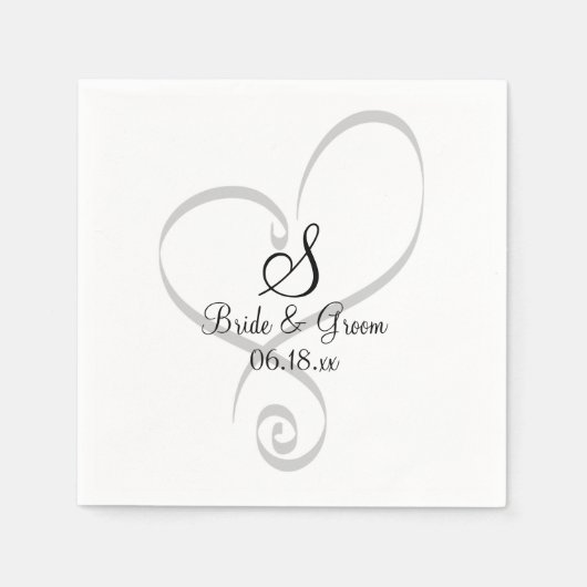 Wedding Heart Monogram Date Names Bride Groom Servet (Voorkant)