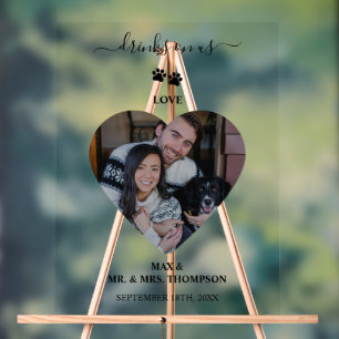 Wedding Heart Photo Paar Pet Dog Drink op ons Acryl Bord