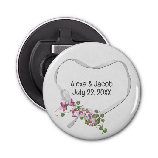 Wedding Heart Ribbon en Flowers Button Flesopener (Voorkant)