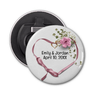 Wedding Heart Ribbon en Heart Rings Button Flesopener